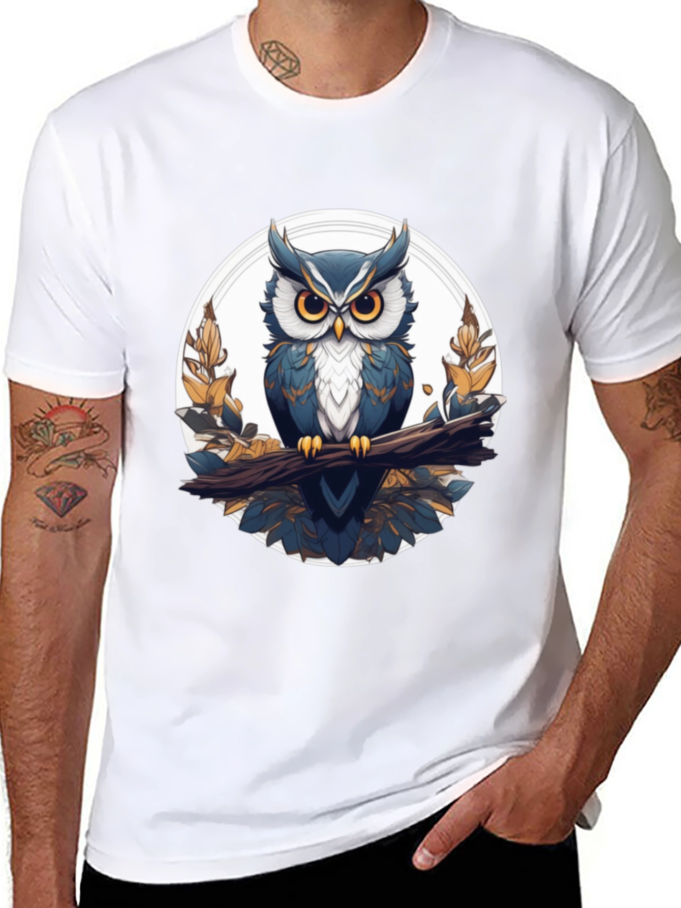 Stylish Owl Graphic Tee - Black Cotton T-Shirt