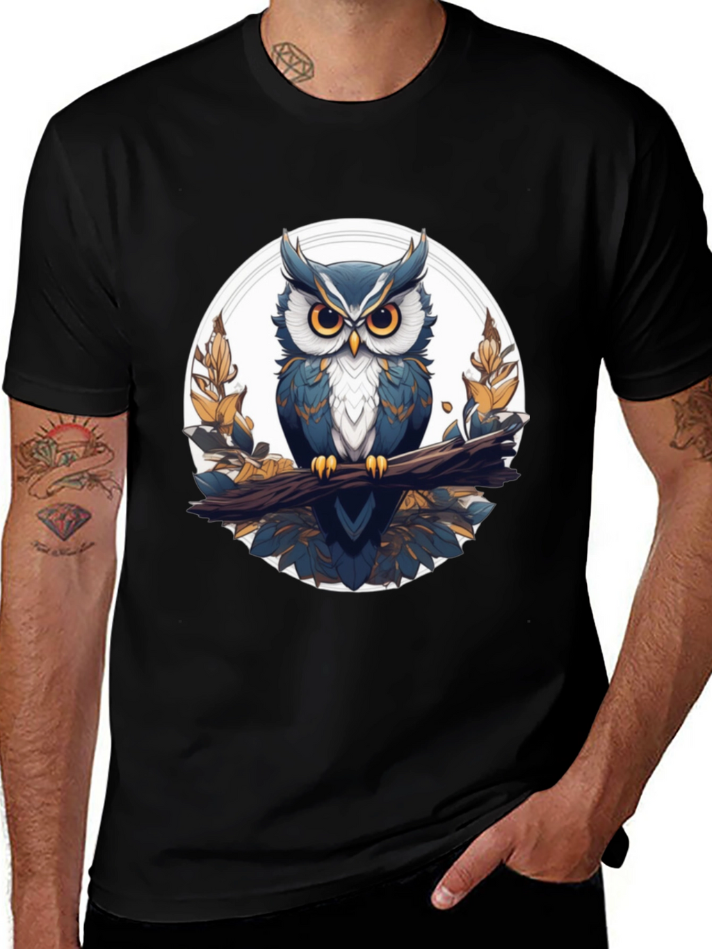 Stylish Owl Graphic Tee - Black Cotton T-Shirt