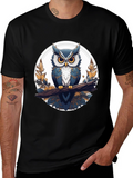 Stylish Owl Graphic Tee - Black Cotton T-Shirt