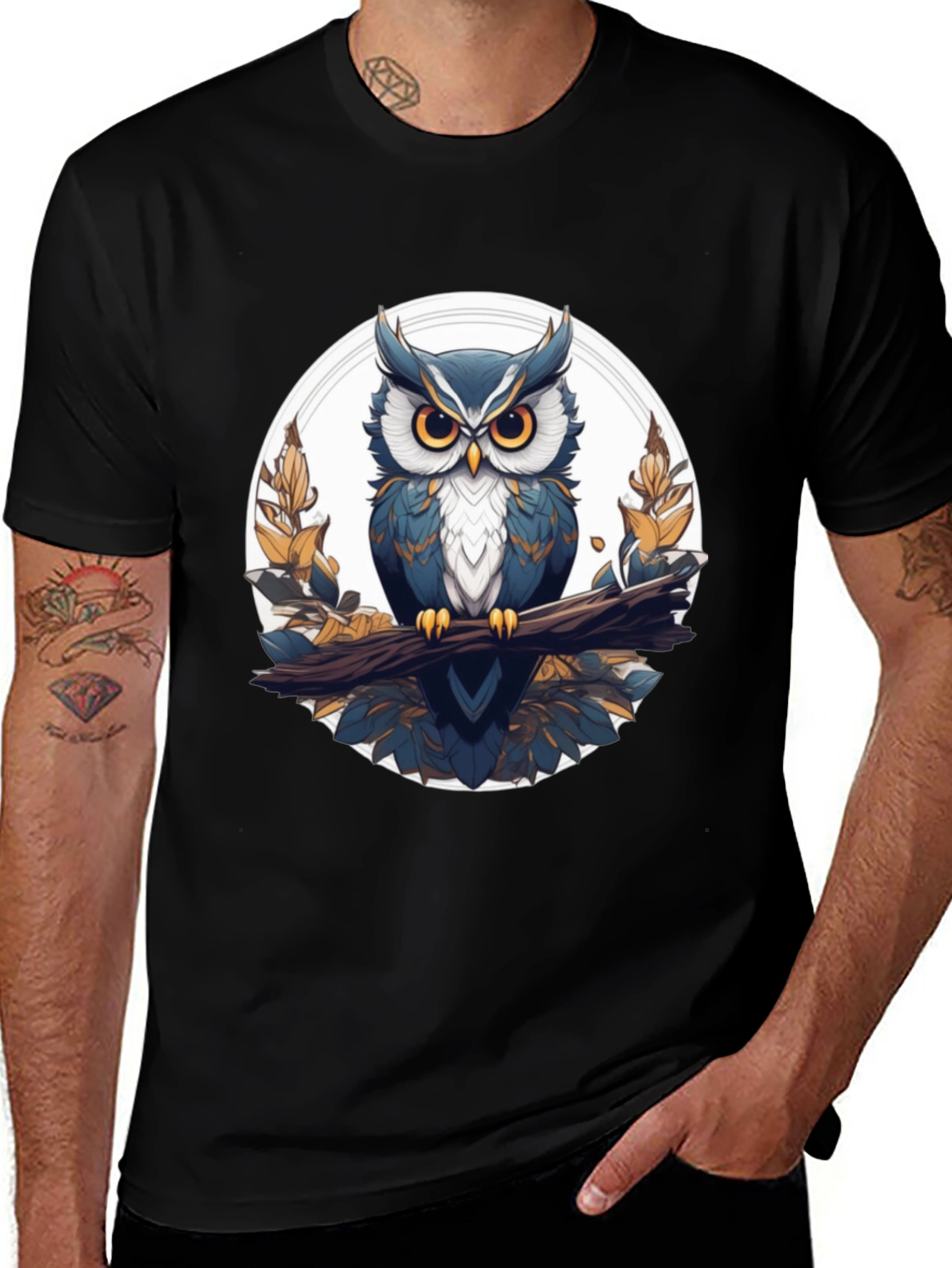 Stylish Owl Graphic Tee - Black Cotton T-Shirt