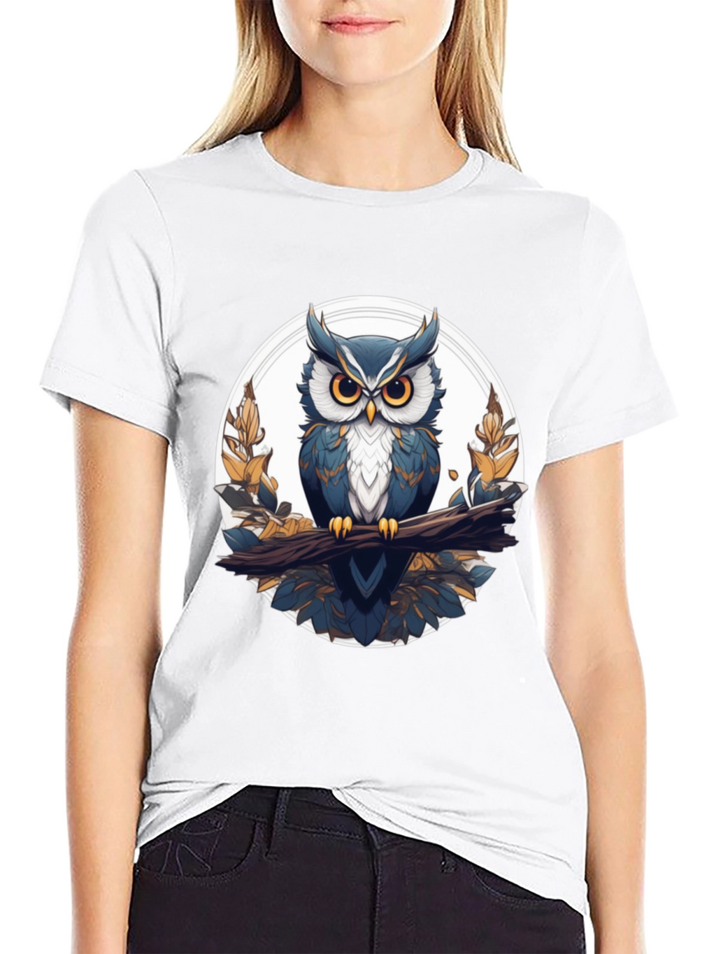 Stylish Owl Graphic Tee - Black Cotton T-Shirt