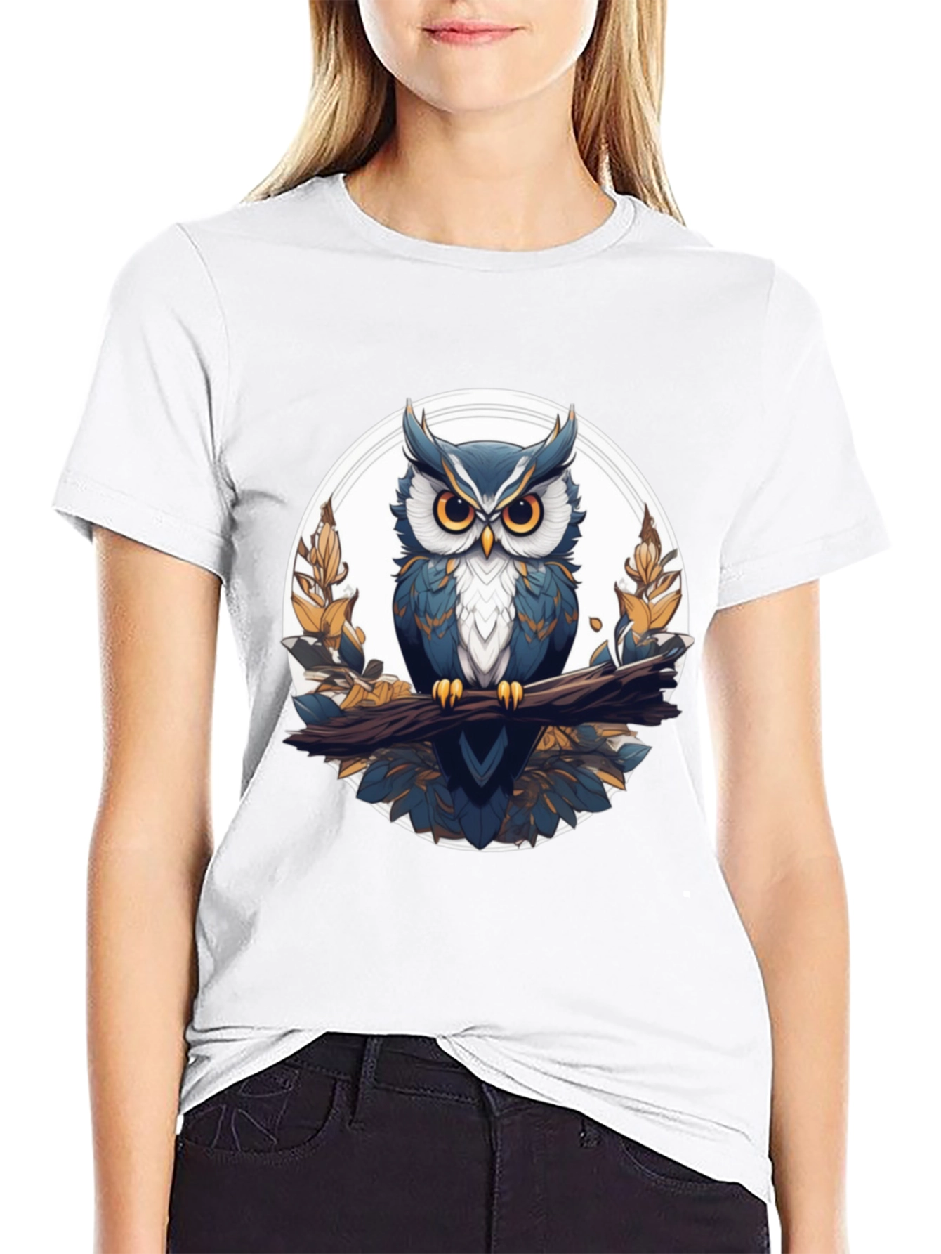 Stylish Owl Graphic Tee - Black Cotton T-Shirt