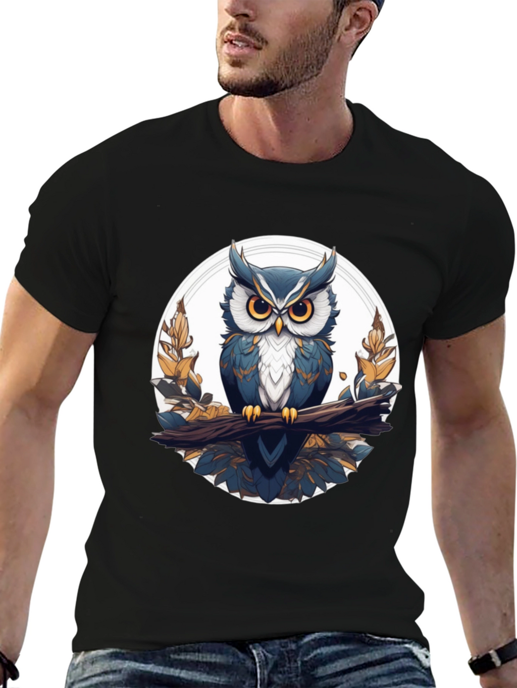 Stylish Owl Graphic Tee - Black Cotton T-Shirt