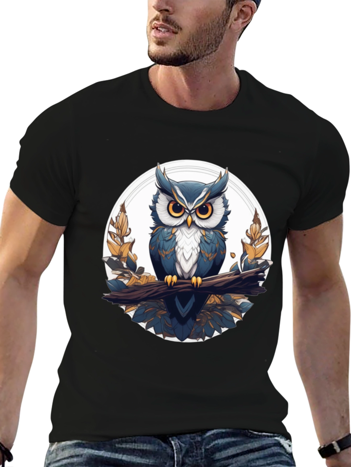 Stylish Owl Graphic Tee - Black Cotton T-Shirt
