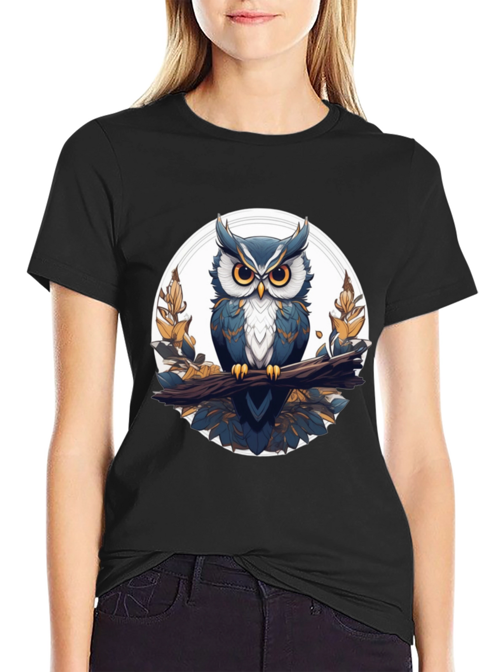 Stylish Owl Graphic Tee - Black Cotton T-Shirt