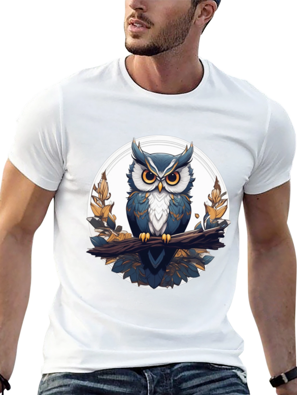 Stylish Owl Graphic Tee - Black Cotton T-Shirt