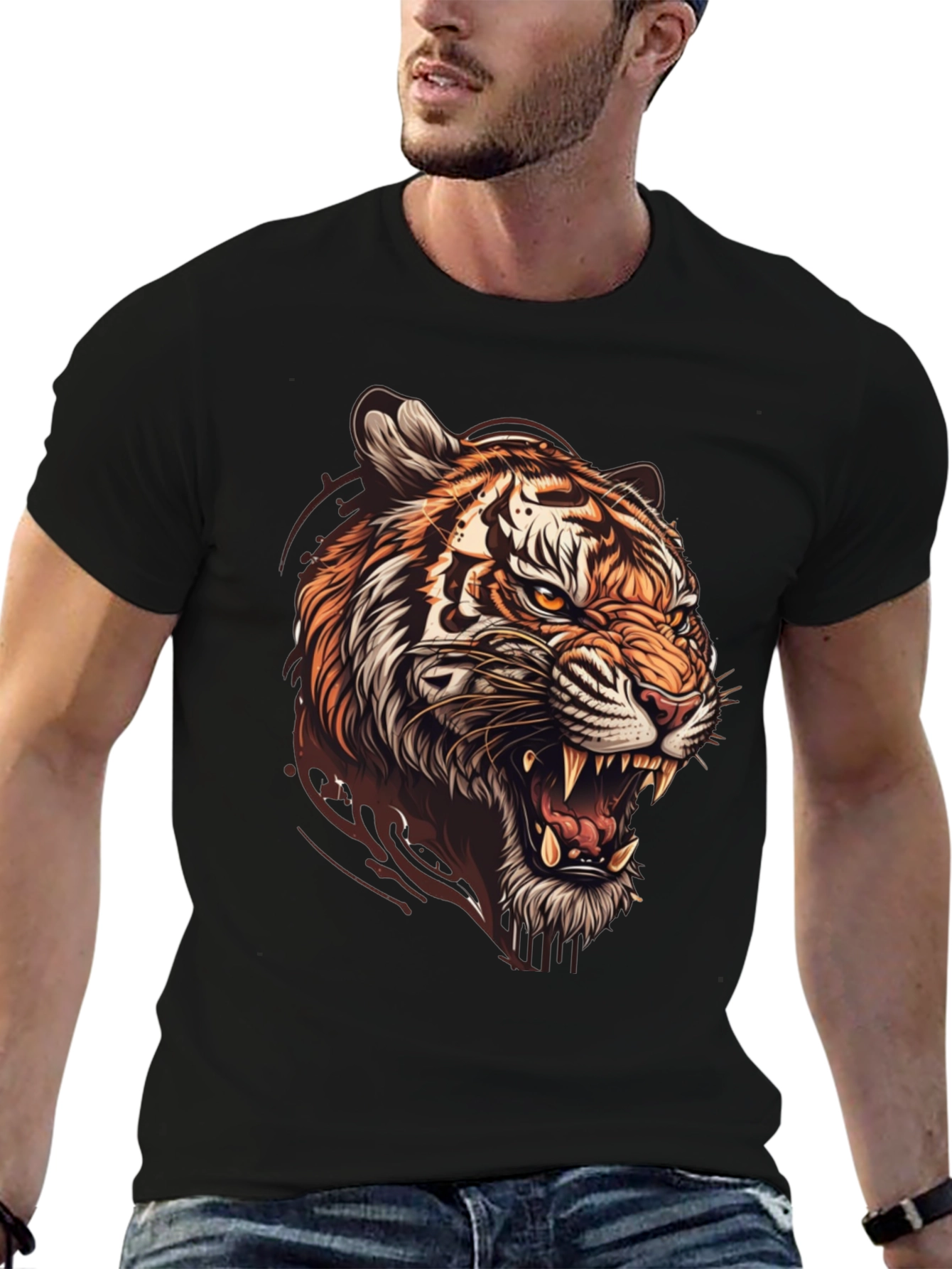 Tiger Graphic Print Mens Black T-Shirt