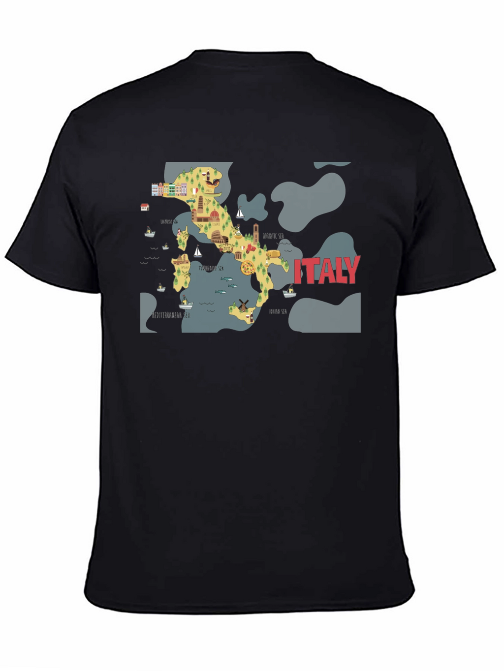 Italy Map Graphic T-Shirt - Black