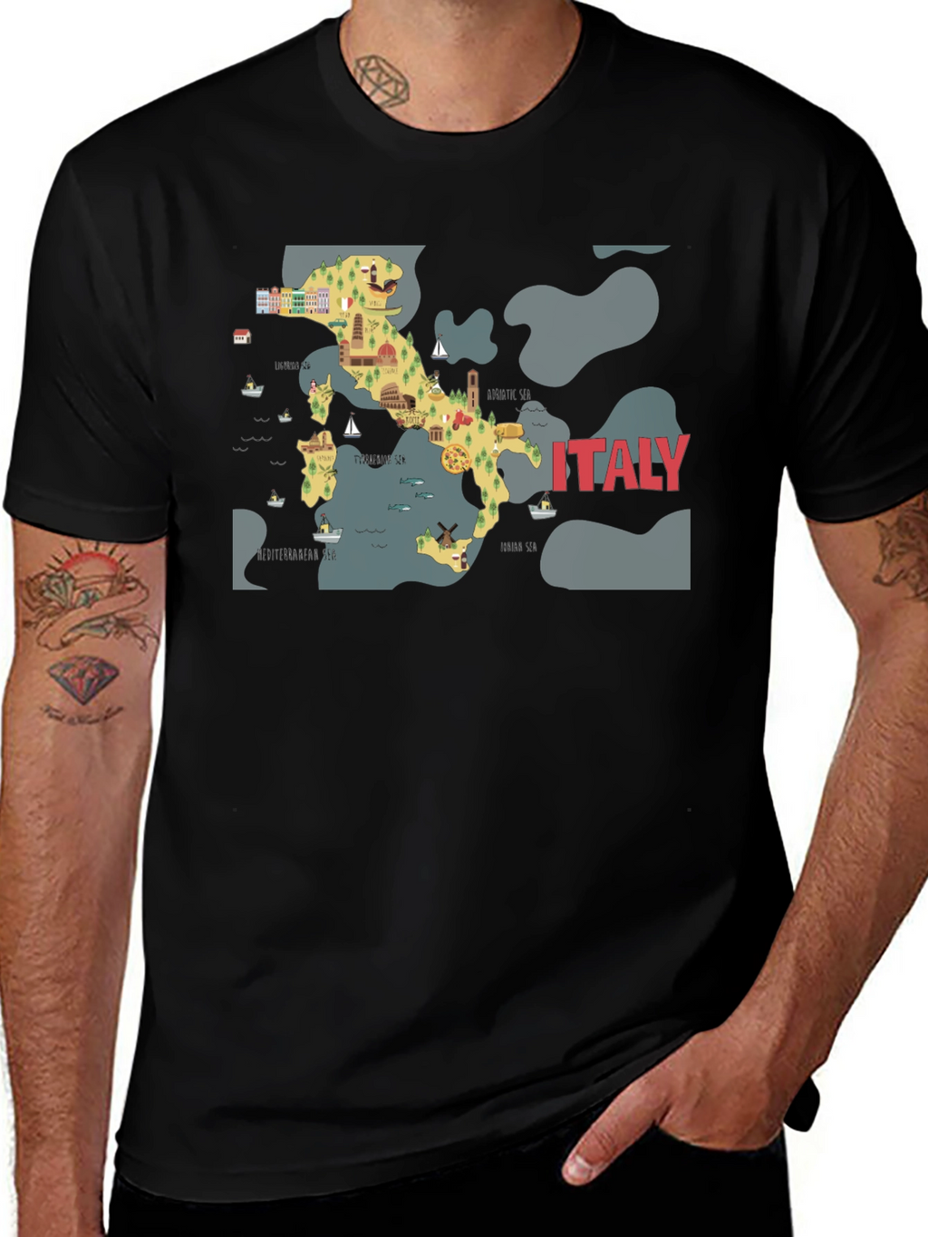 Italy Map Graphic T-Shirt - Black