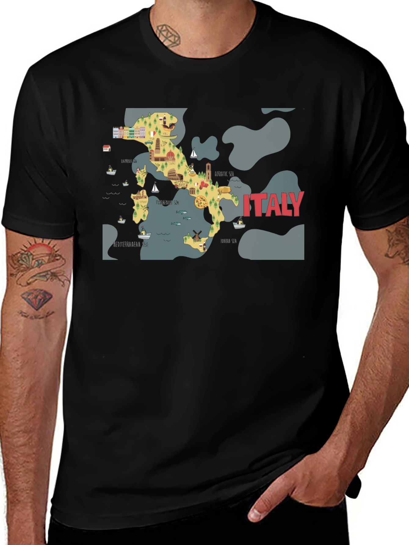 Italy Map Graphic T-Shirt - Black