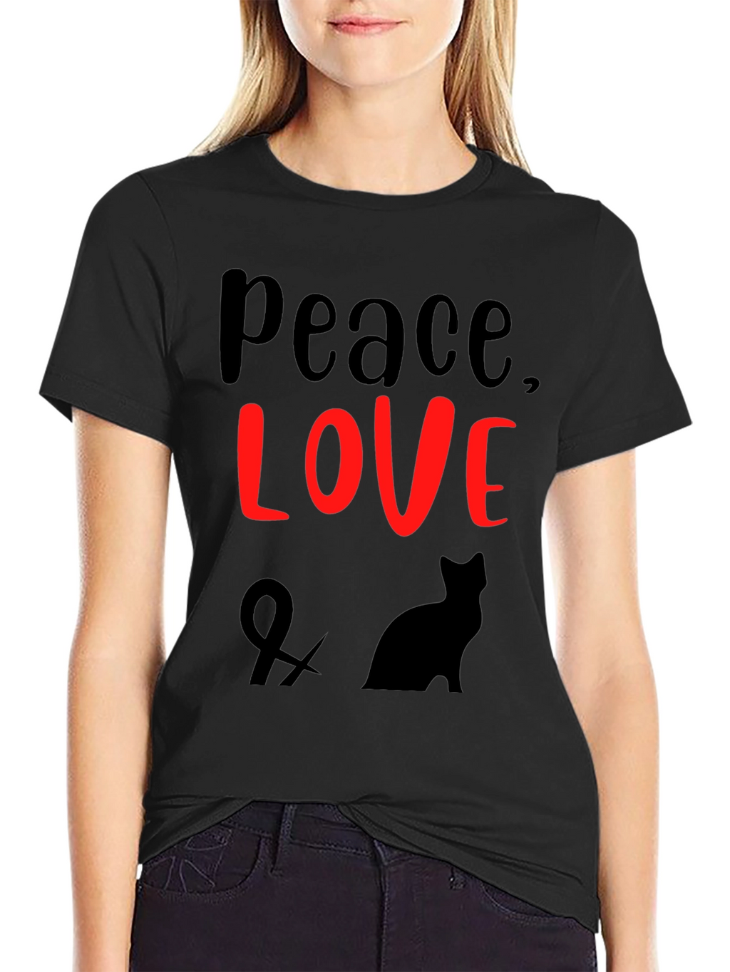 Peace Love & Cats Black T-Shirt