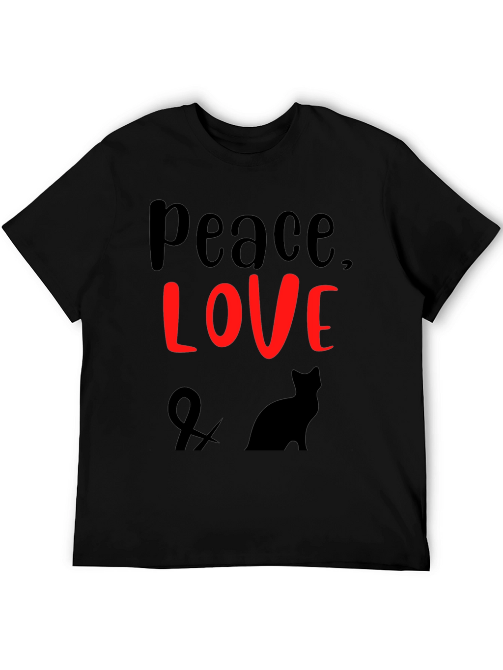 Peace Love & Cats Black T-Shirt