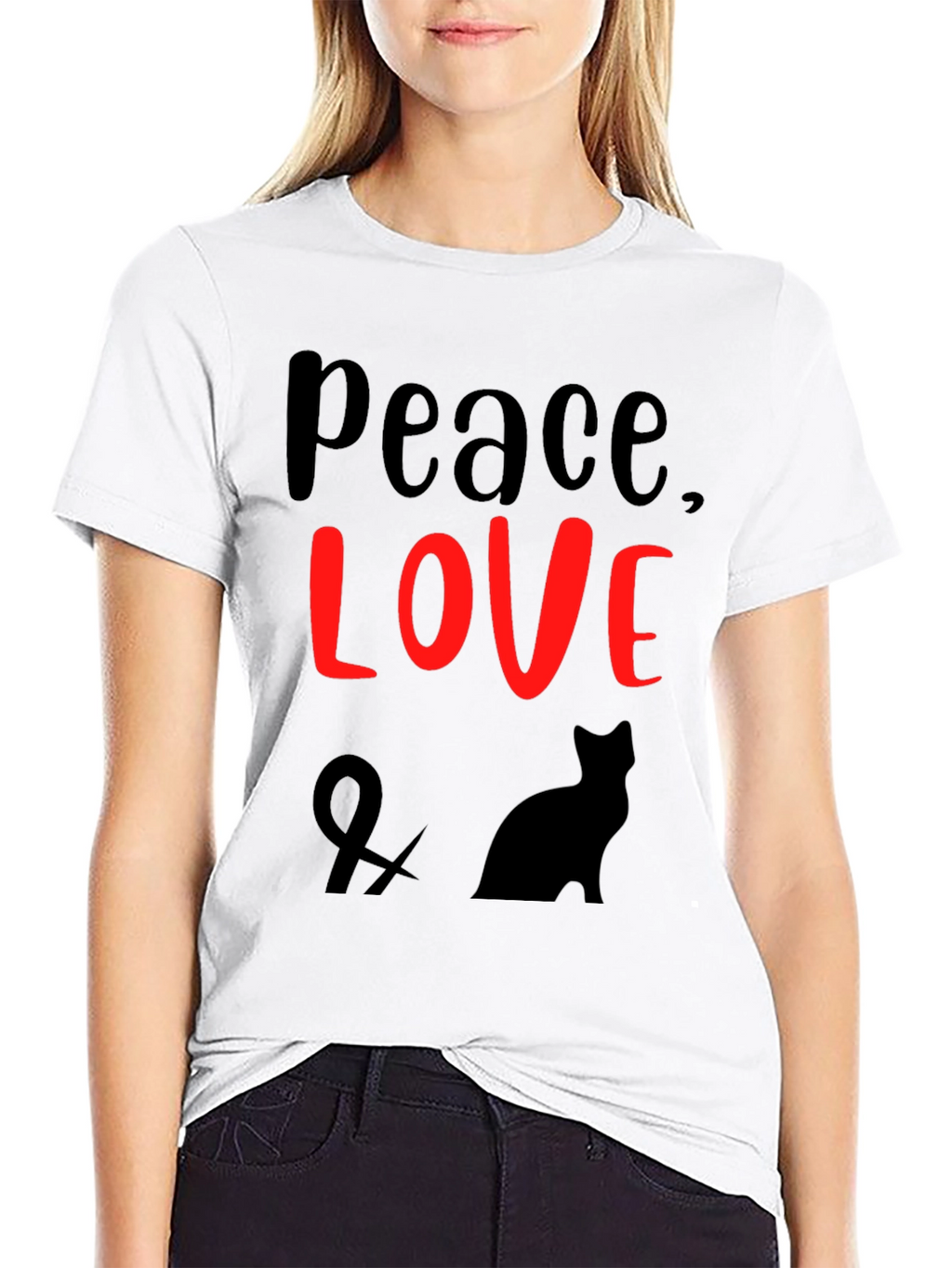 Peace Love & Cats Black T-Shirt