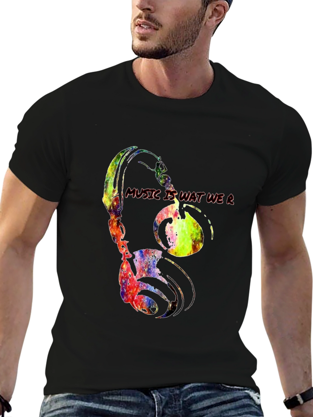 Music Is Wat We R Headphones Graphic Tee