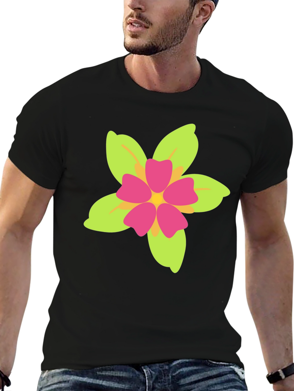 Floral Print Black T-Shirt - Casual Style