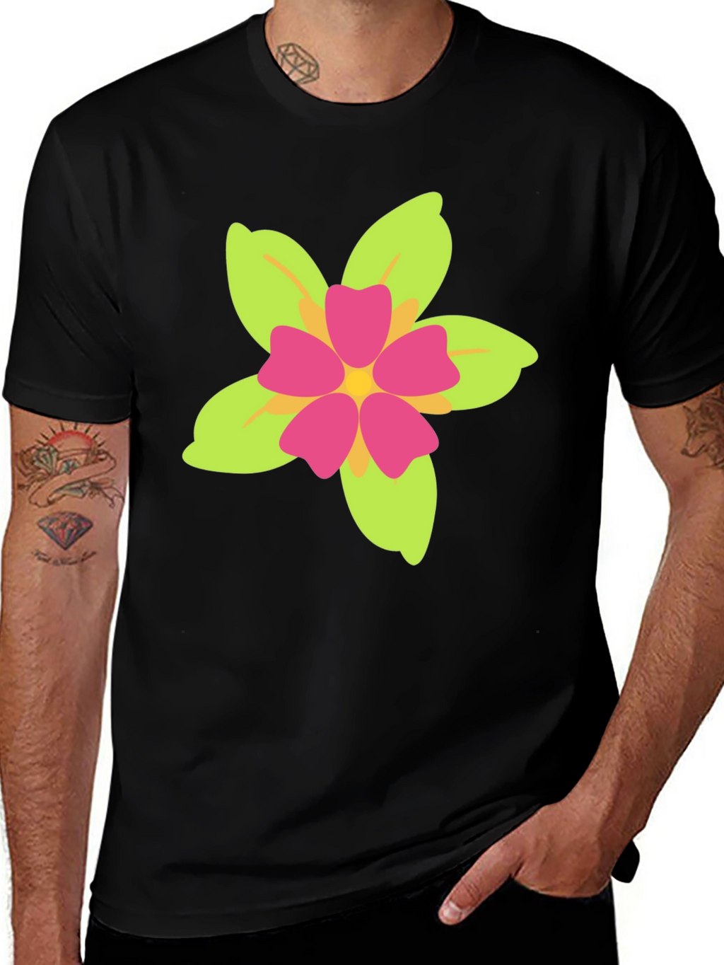 Floral Print Black T-Shirt - Casual Style