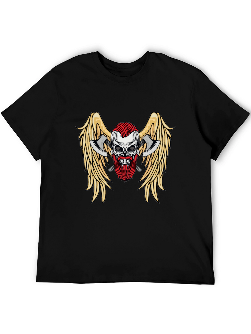 Skull Axes Wings Graphic Tee - Black