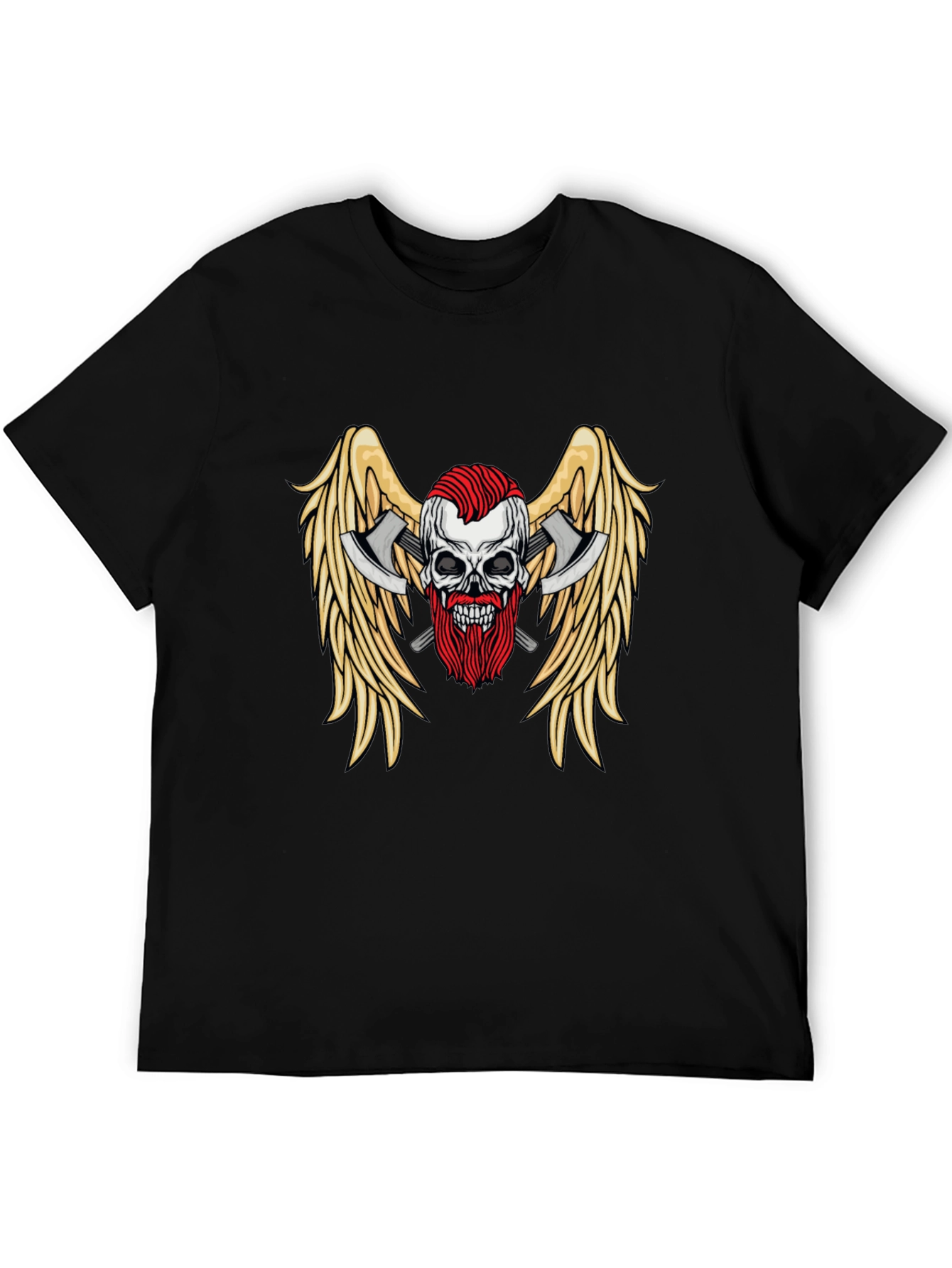 Skull Axes Wings Graphic Tee - Black