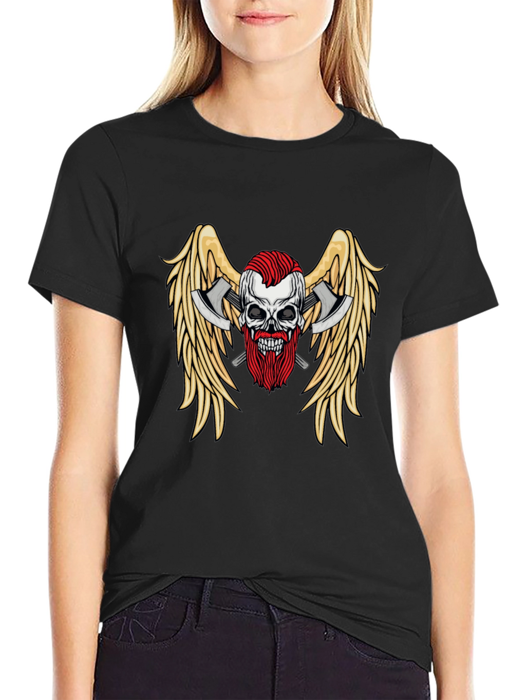 Skull Axes Wings Graphic Tee - Black