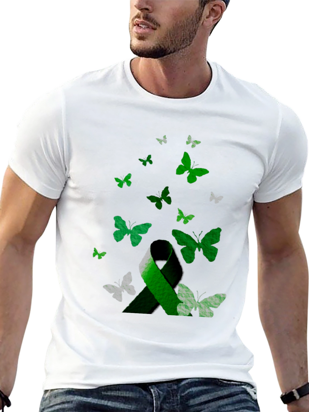 Green Ribbon Butterfly T-Shirt - Awareness Support Tee