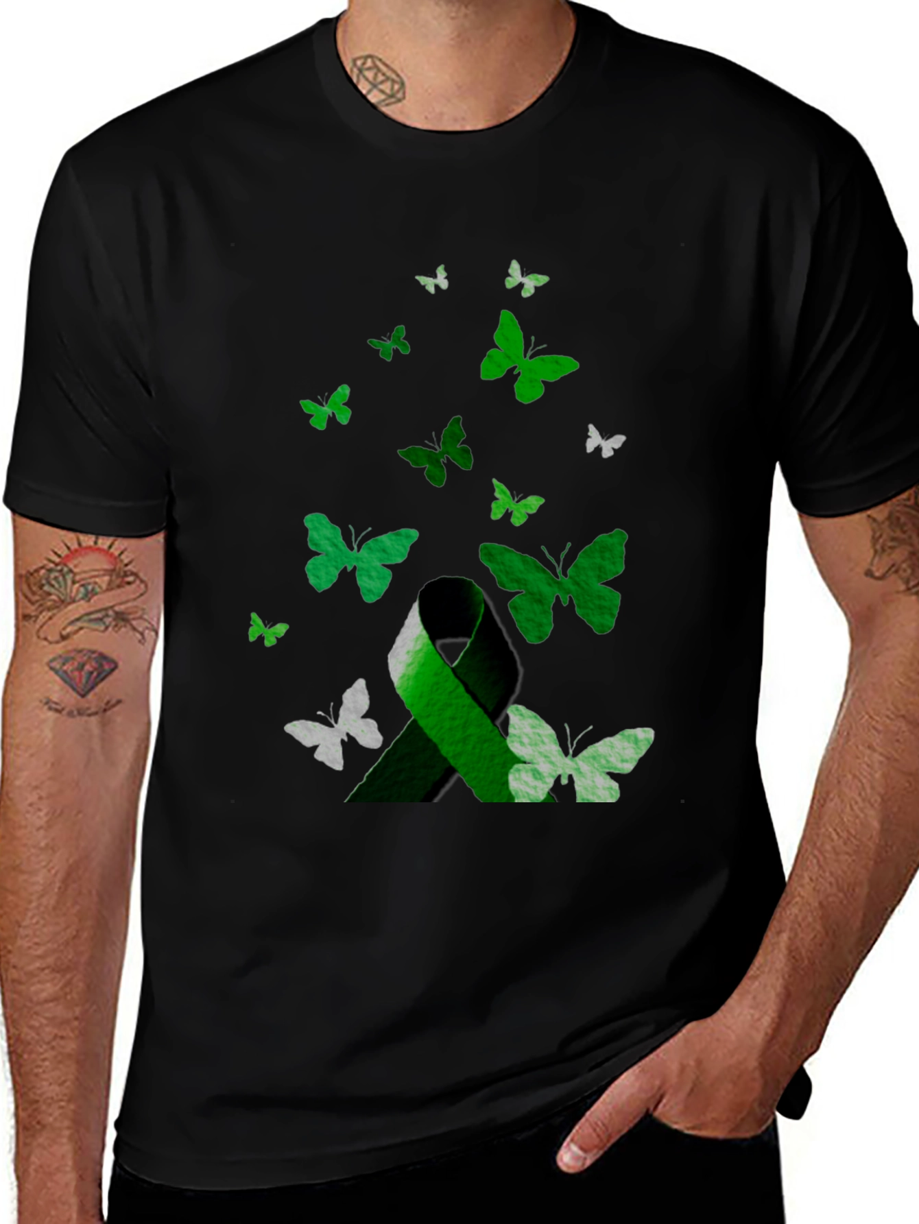 Green Ribbon Butterfly T-Shirt - Awareness Support Tee