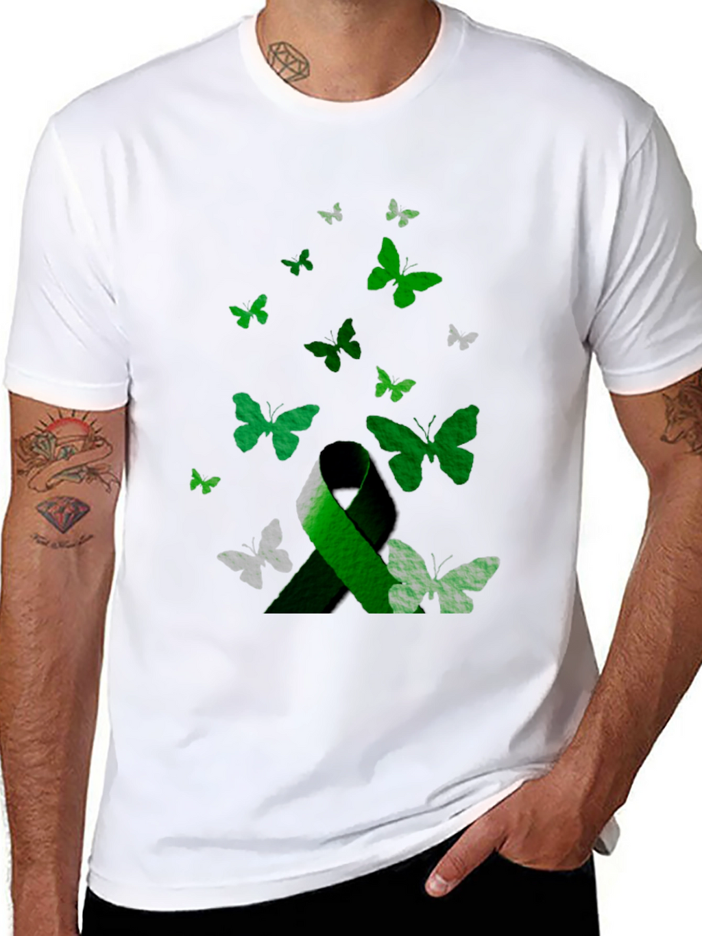 Green Ribbon Butterfly T-Shirt - Awareness Support Tee