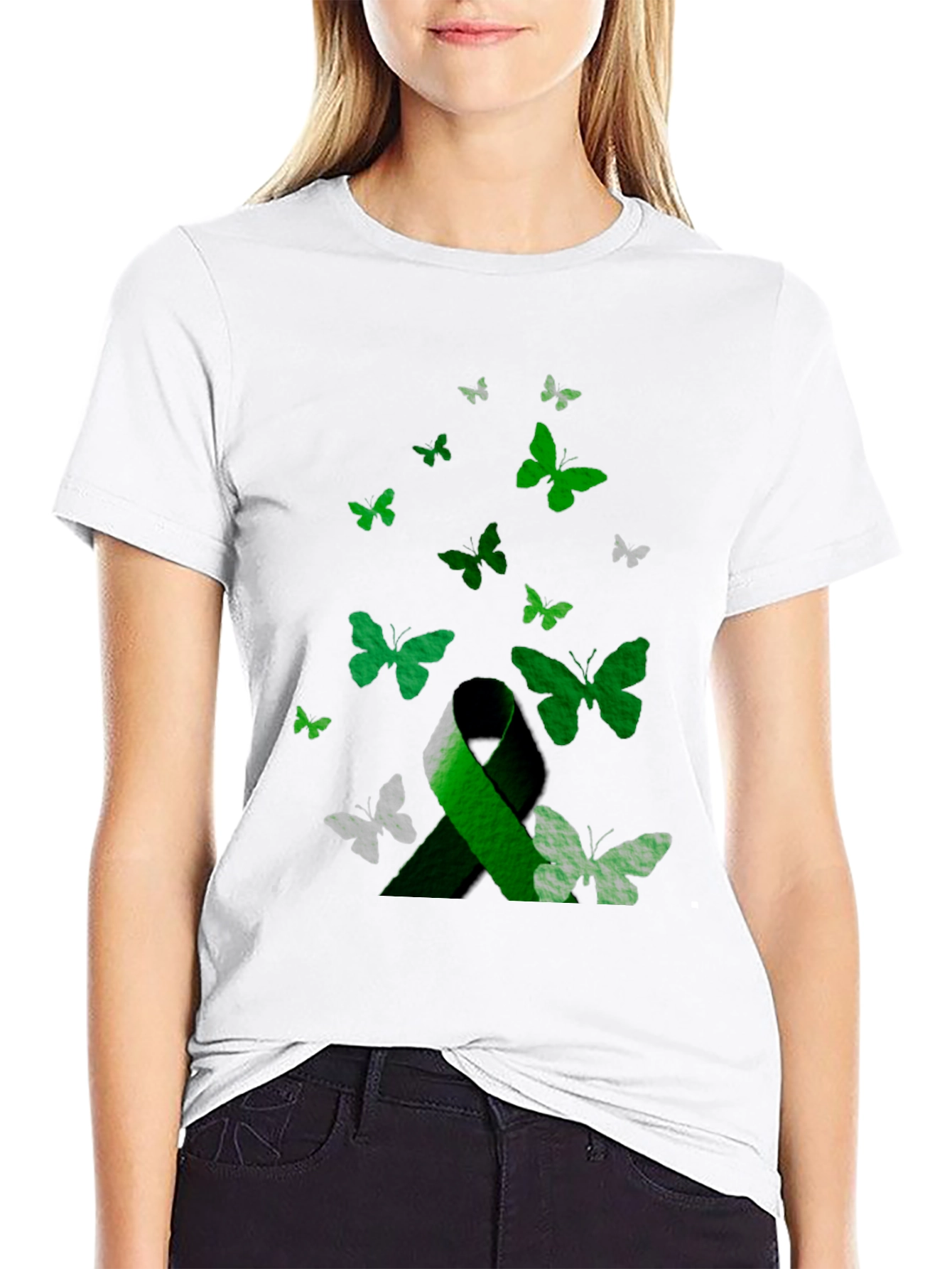 Green Ribbon Butterfly T-Shirt - Awareness Support Tee