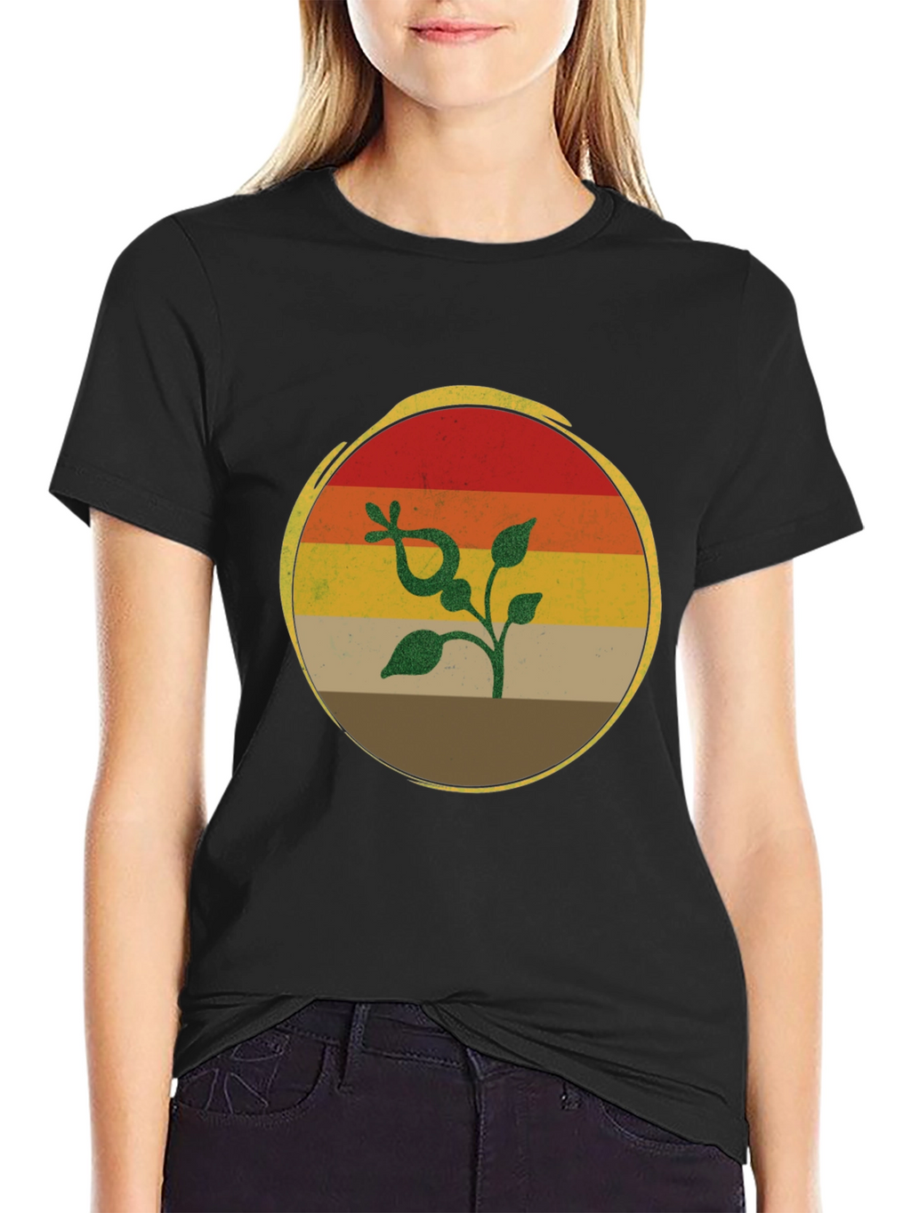 Retro Sunset Plant Graphic T-Shirt