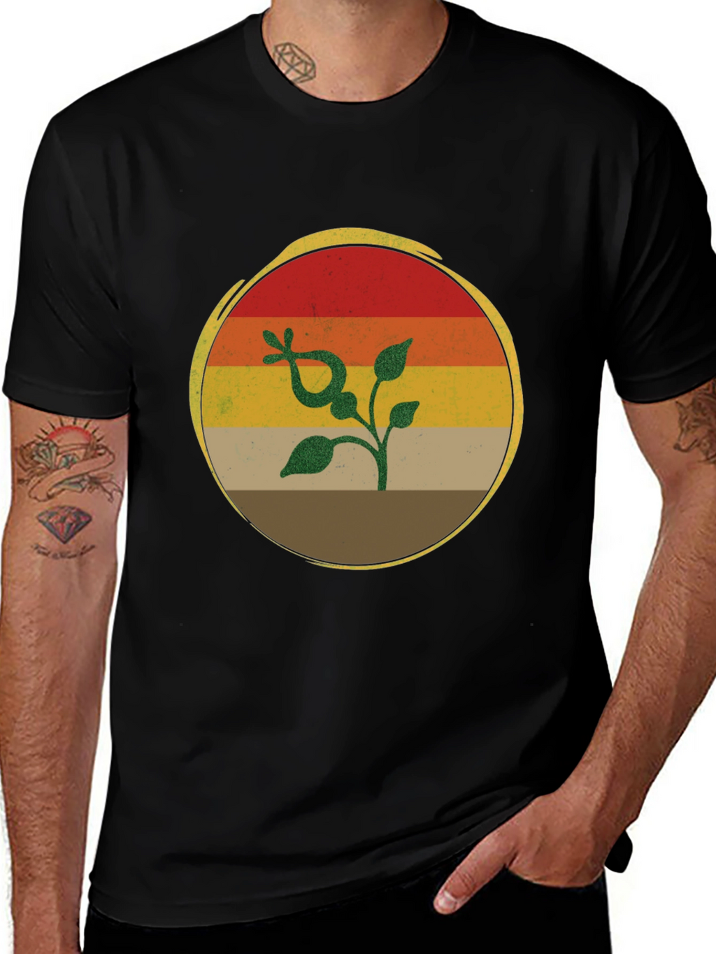 Retro Sunset Plant Graphic T-Shirt