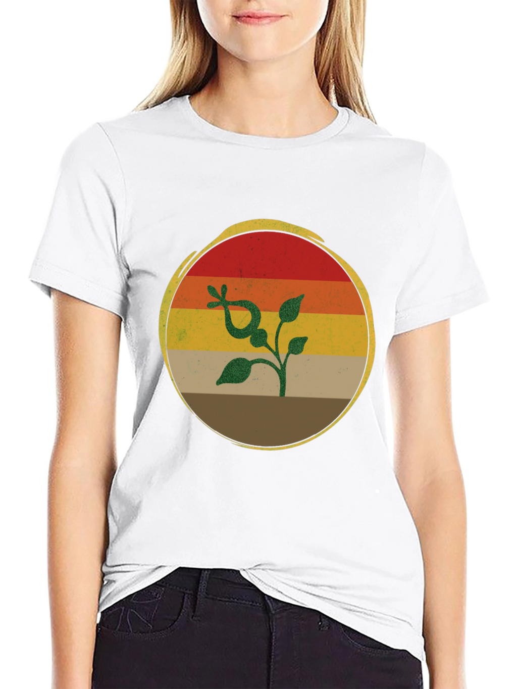 Retro Sunset Plant Graphic T-Shirt