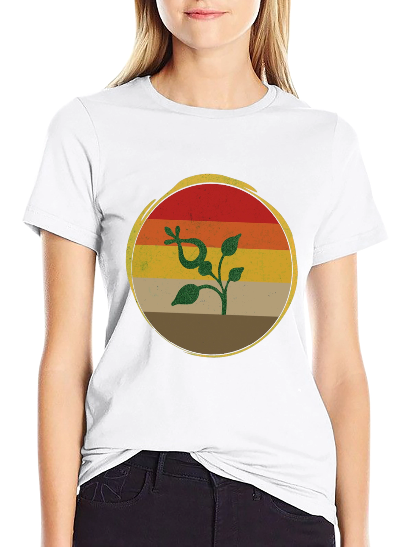 Retro Sunset Plant Graphic T-Shirt