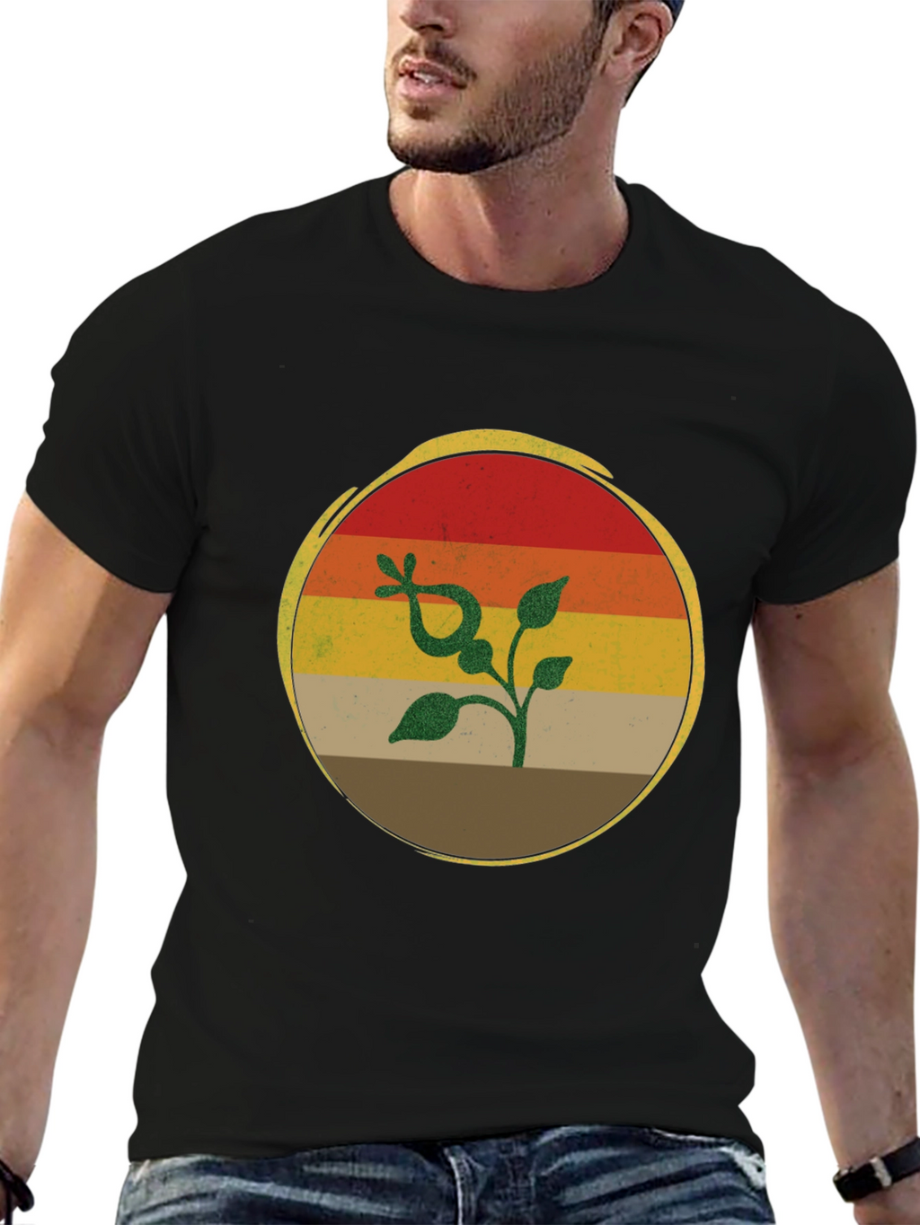 Retro Sunset Plant Graphic T-Shirt