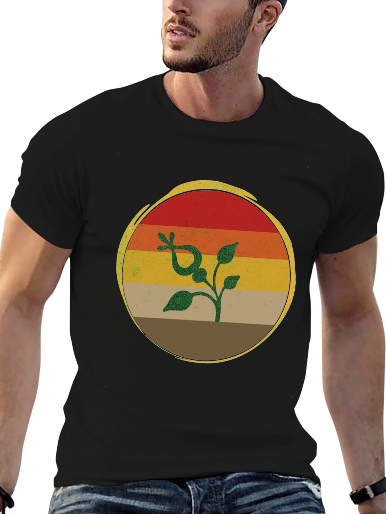 Retro Sunset Plant Graphic T-Shirt