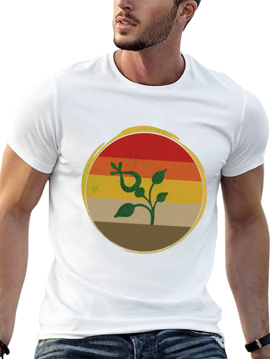 Retro Sunset Plant Graphic T-Shirt