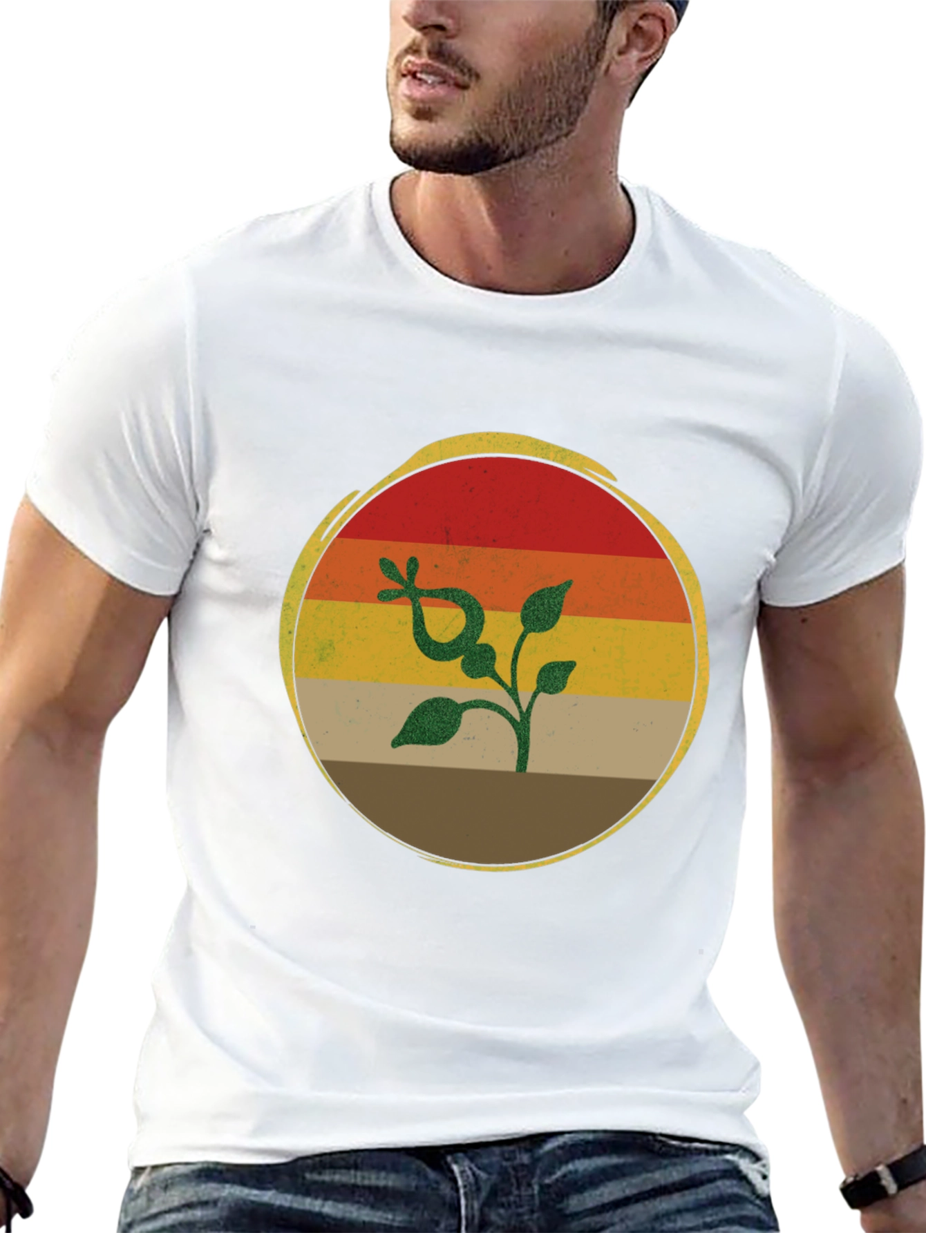 Retro Sunset Plant Graphic T-Shirt