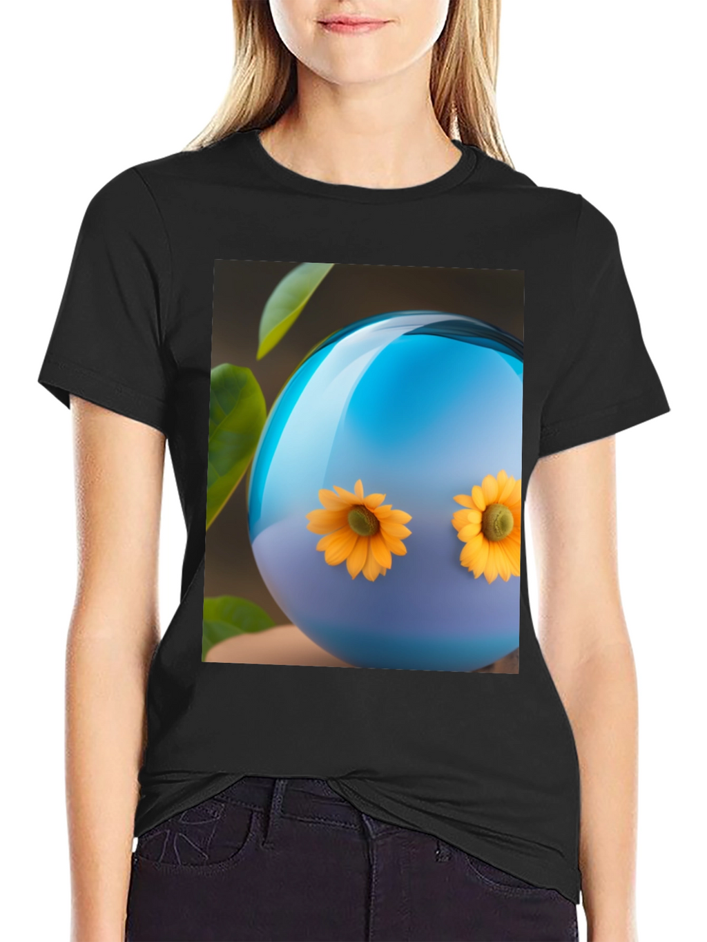 Sunflower Orb Black T-Shirt - Unique Graphic Tee