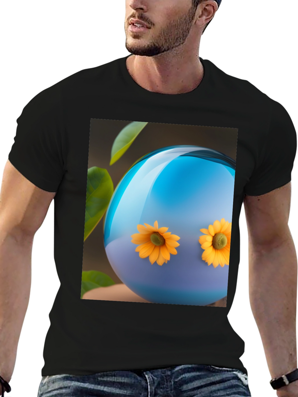 Sunflower Orb Black T-Shirt - Unique Graphic Tee