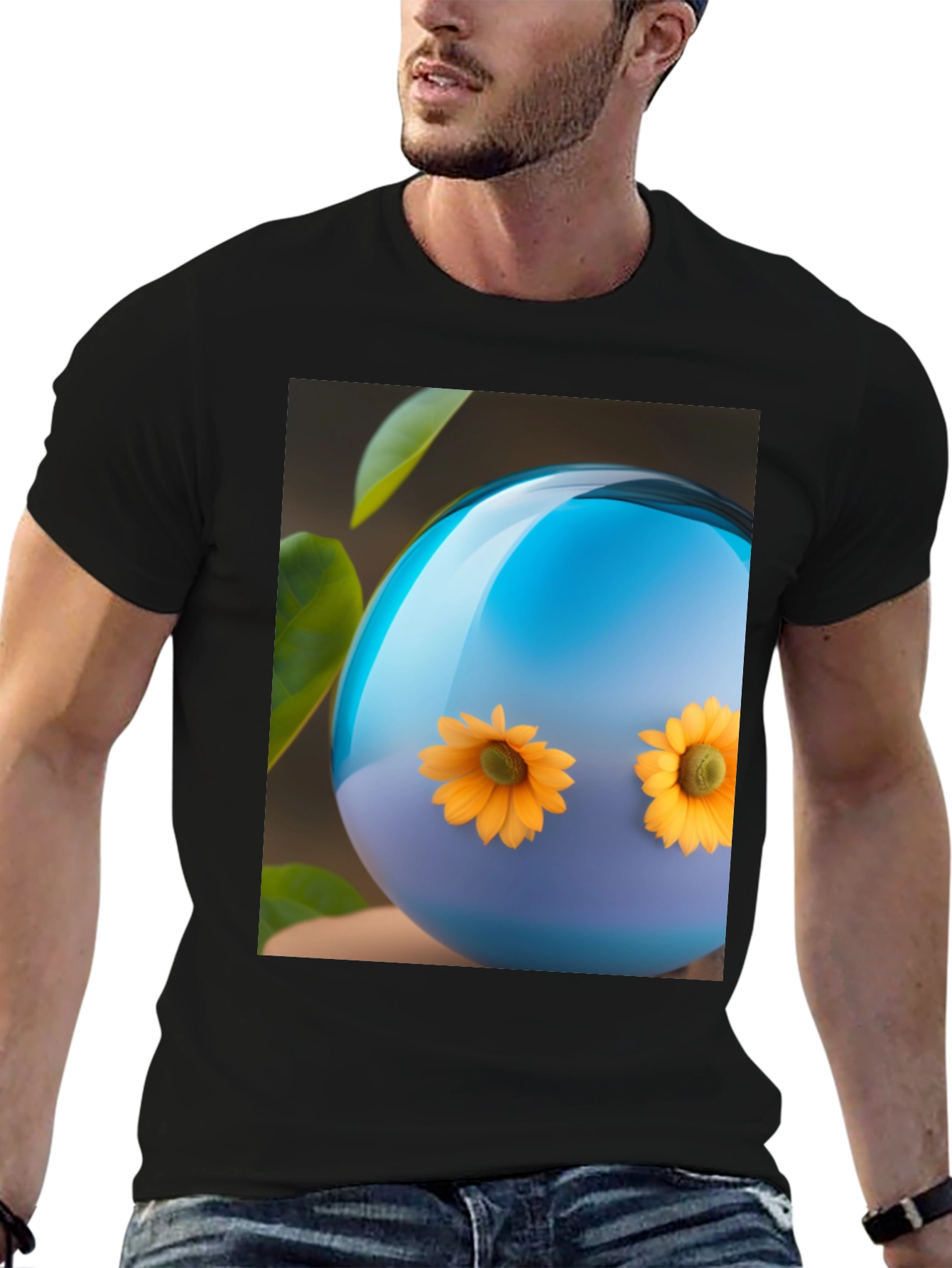 Sunflower Orb Black T-Shirt - Unique Graphic Tee