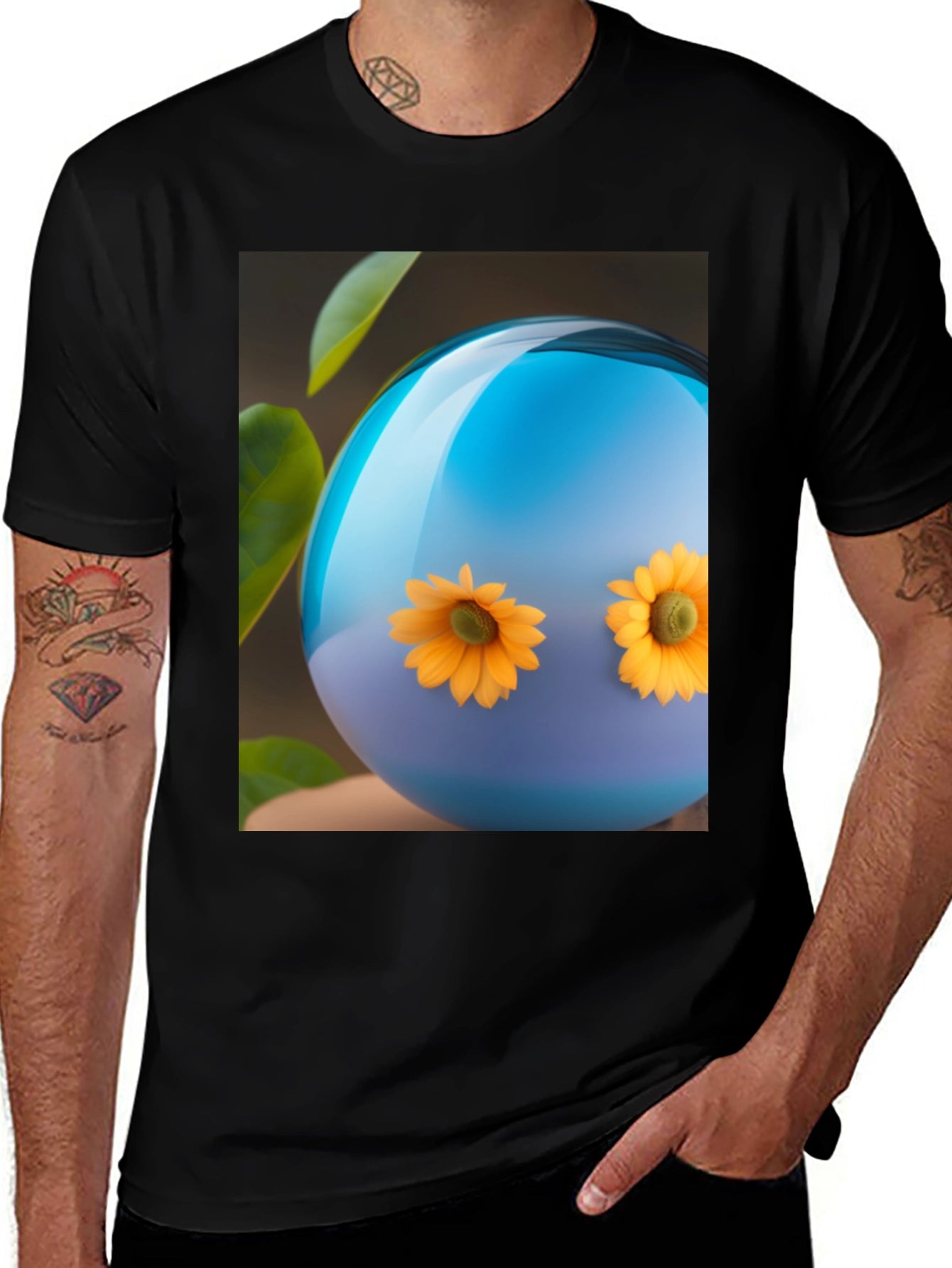Sunflower Orb Black T-Shirt - Unique Graphic Tee