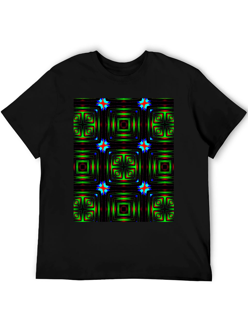 Geometric Square & Star Black T-Shirt
