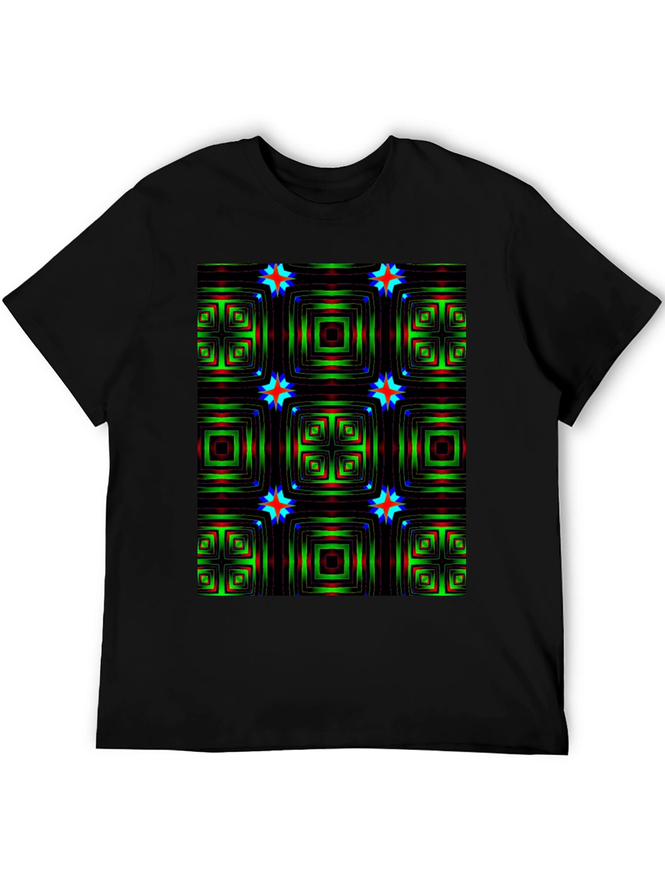 Geometric Square & Star Black T-Shirt