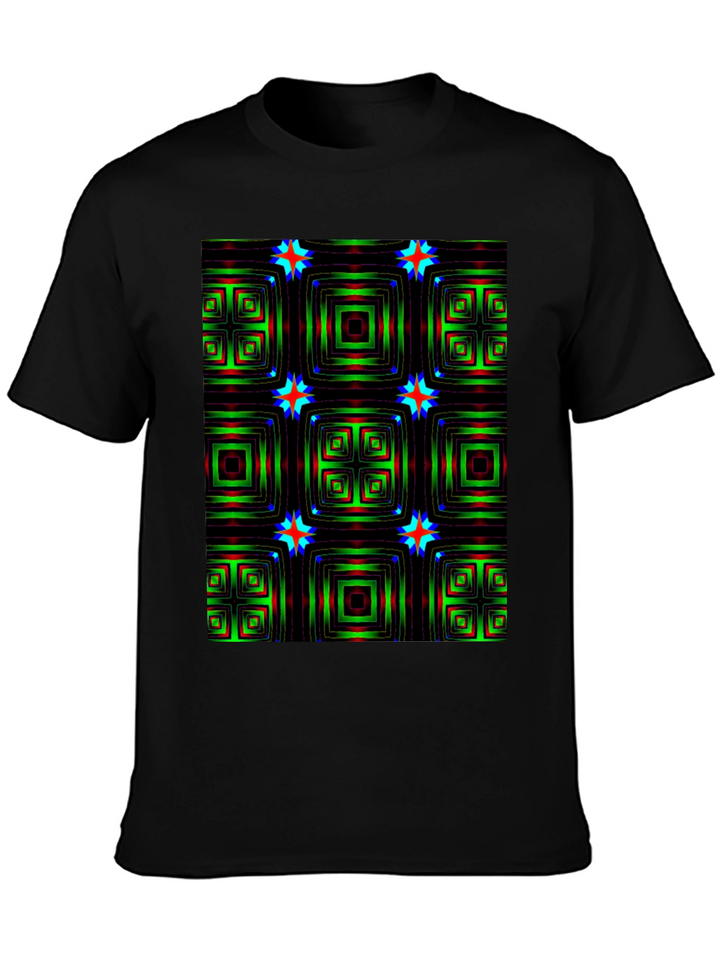 Geometric Square & Star Black T-Shirt