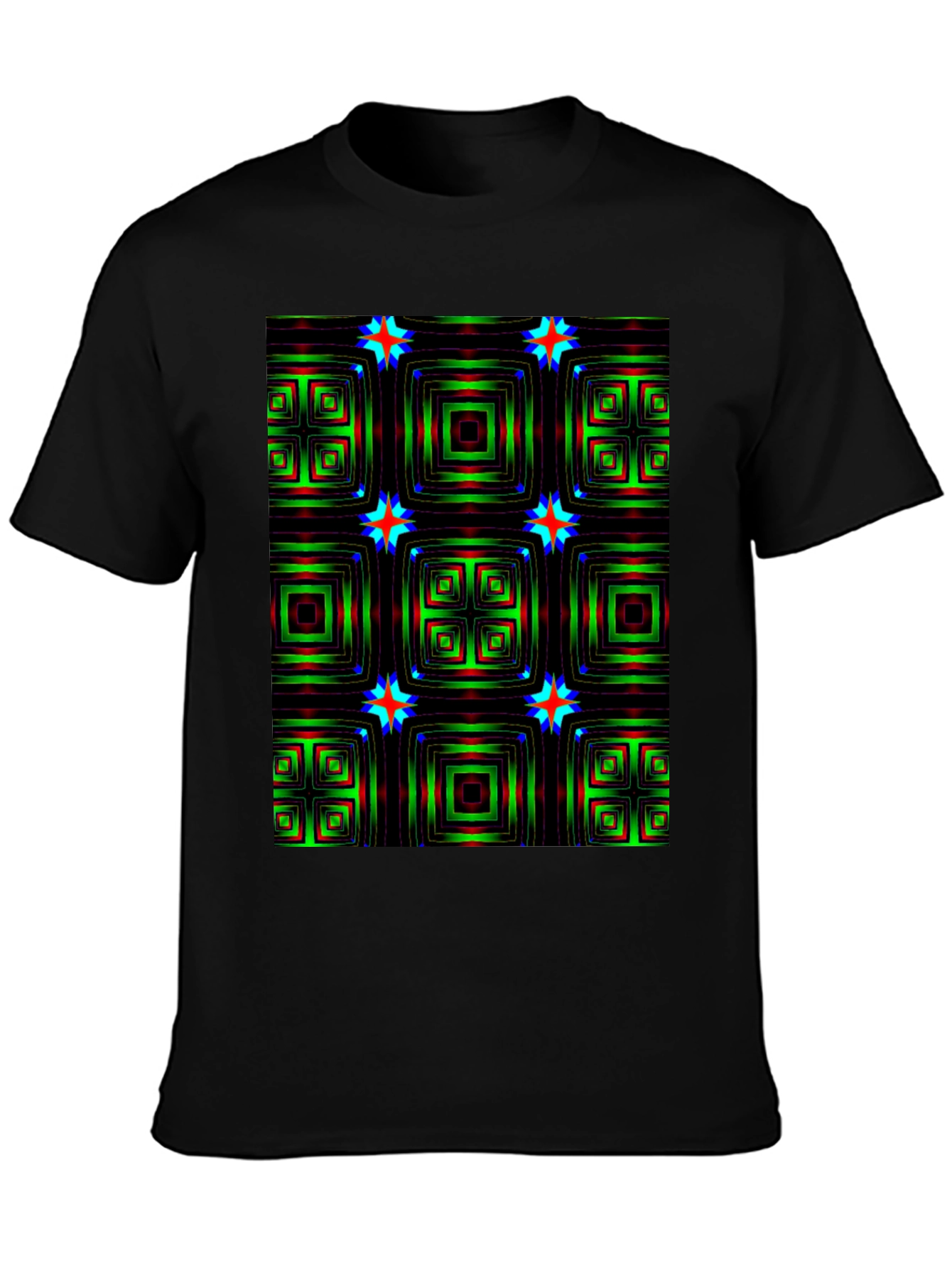Geometric Square & Star Black T-Shirt