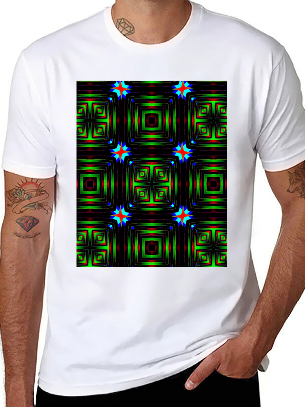 Geometric Square & Star Black T-Shirt