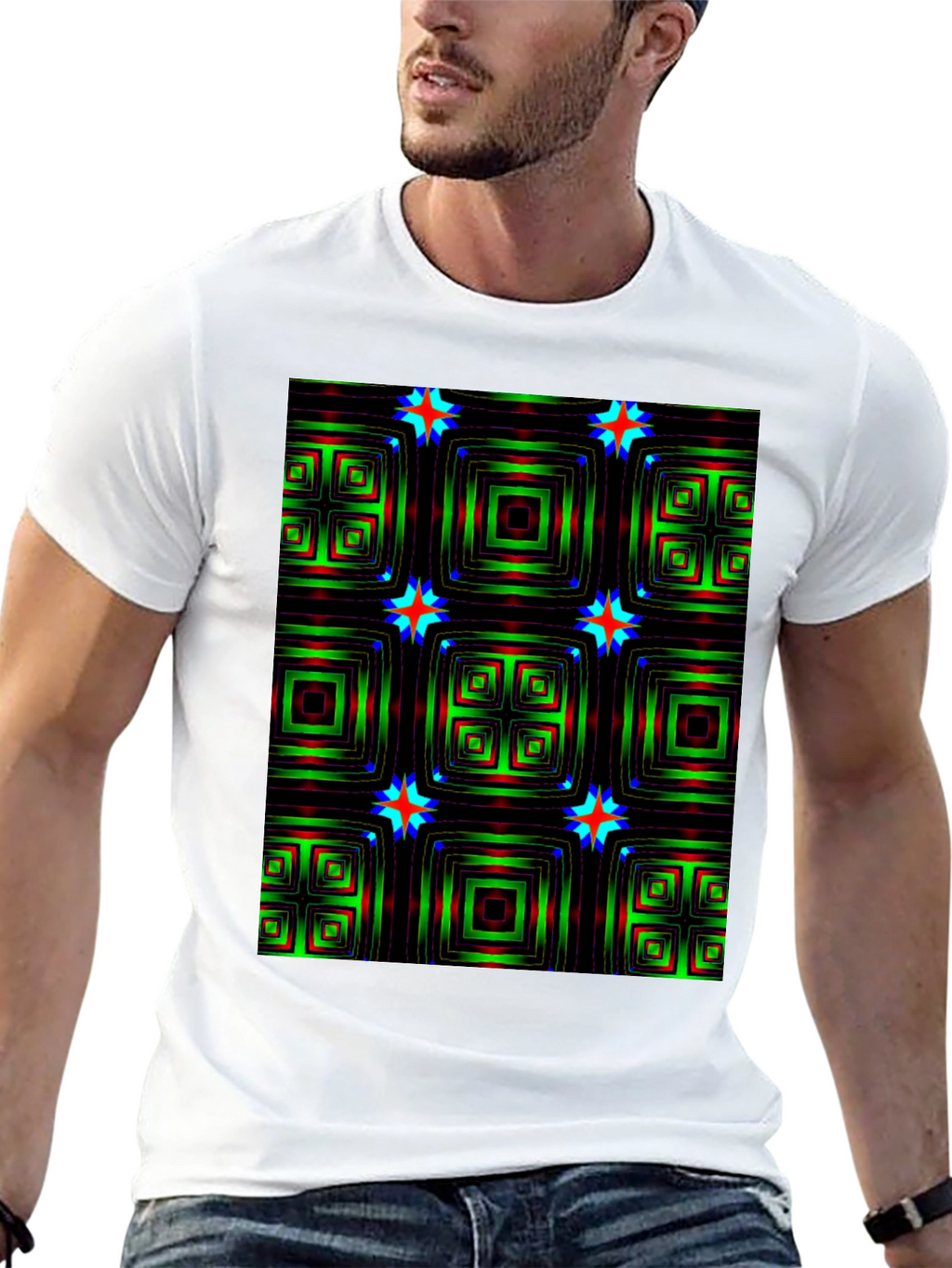 Geometric Square & Star Black T-Shirt