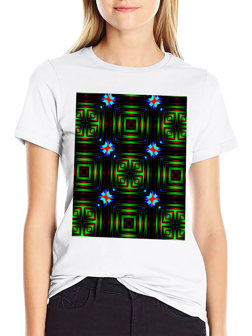 Geometric Square & Star Black T-Shirt