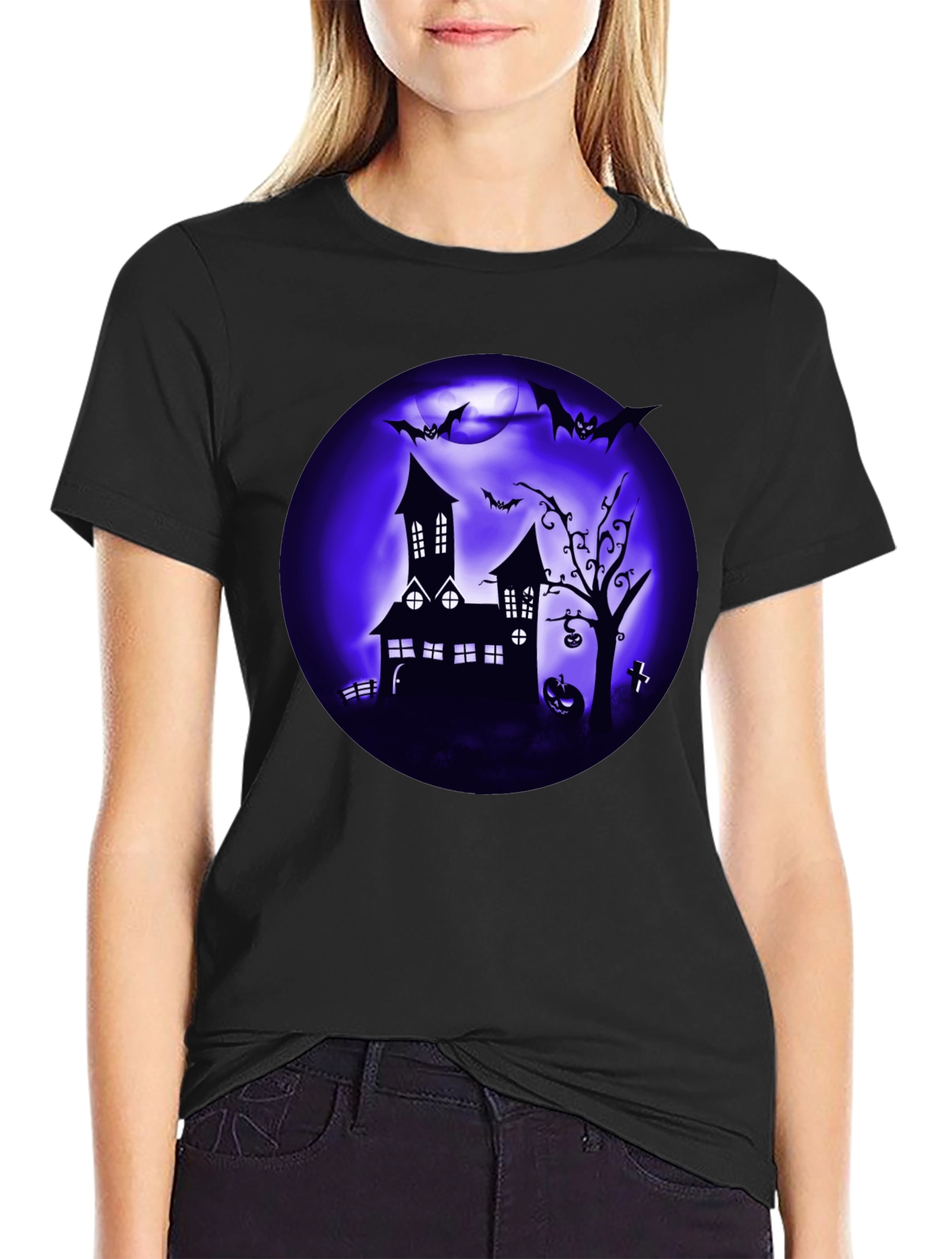 Spooky Halloween T-Shirt Haunted House Design