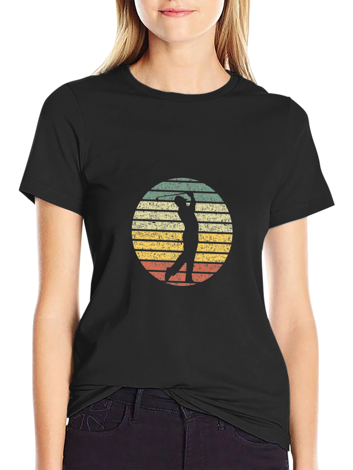 Retro Golfer T-Shirt - Vintage Sunset Design