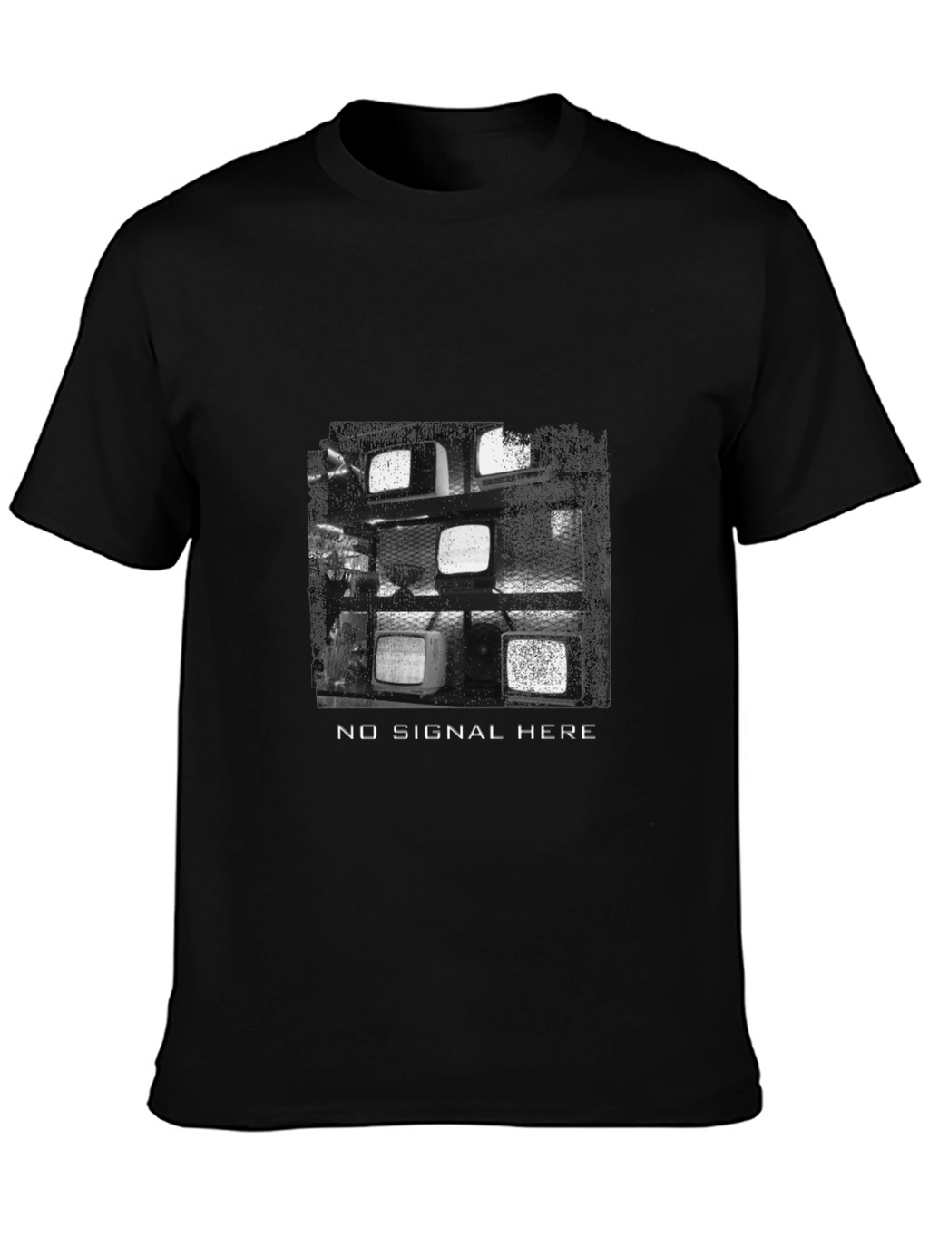 Retro TV Static Black T-Shirt - No Signal Here