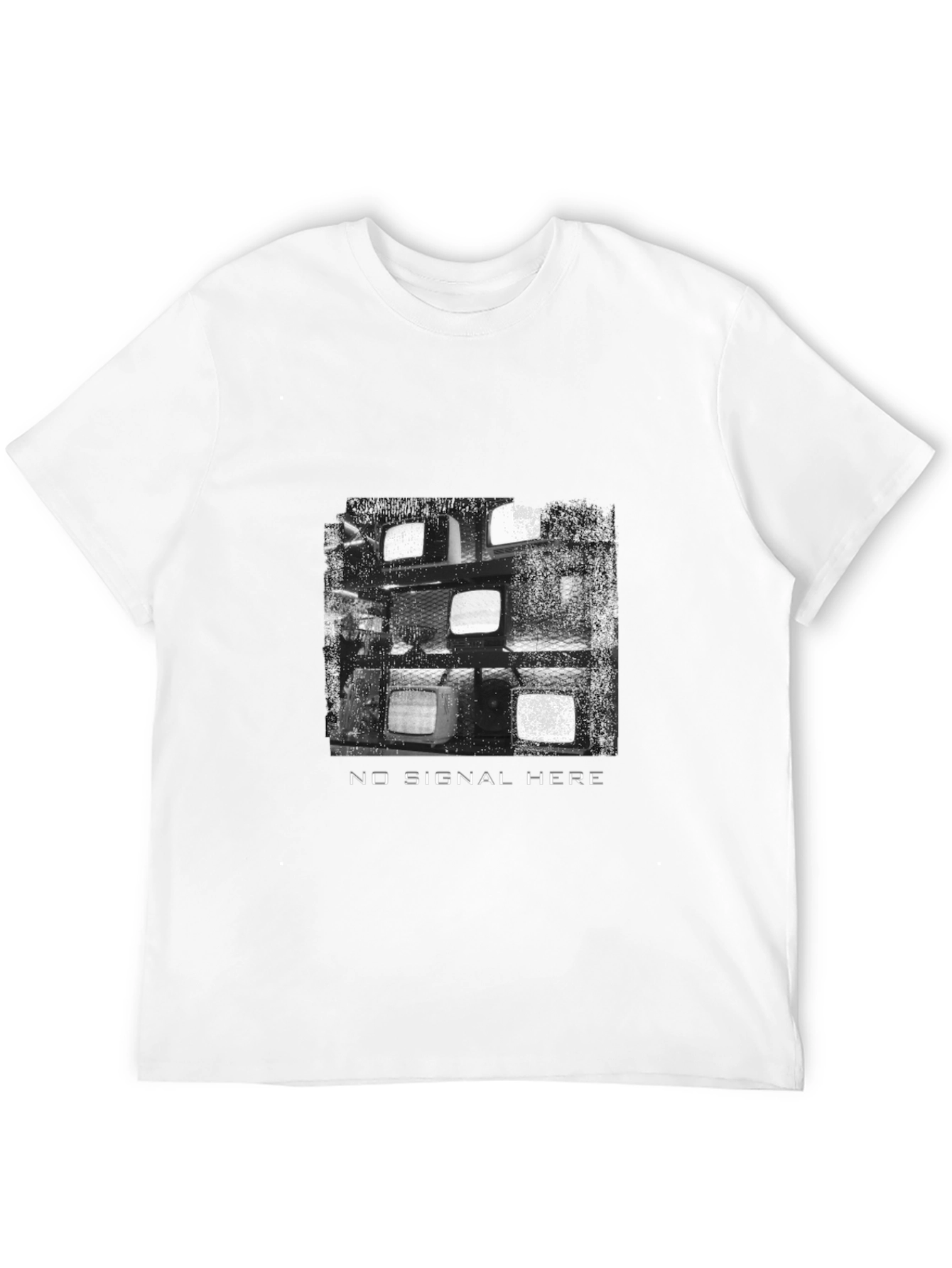 Retro TV Static Black T-Shirt - No Signal Here